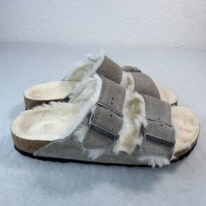 Birkenstock Light Gray Shearling Sandals